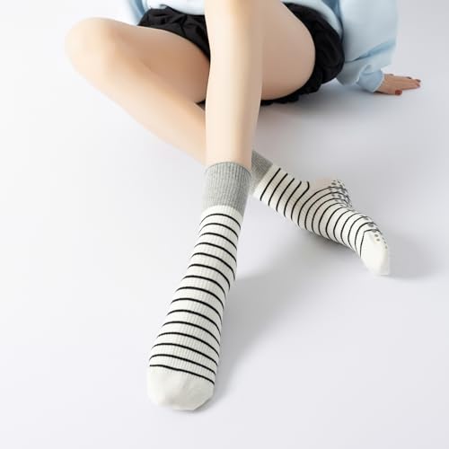 Image of Verdancy Yoga Pilates Socks with Grips for Women Non Slip Striped Cushioned Crew Socks for Barre Ballet Dance