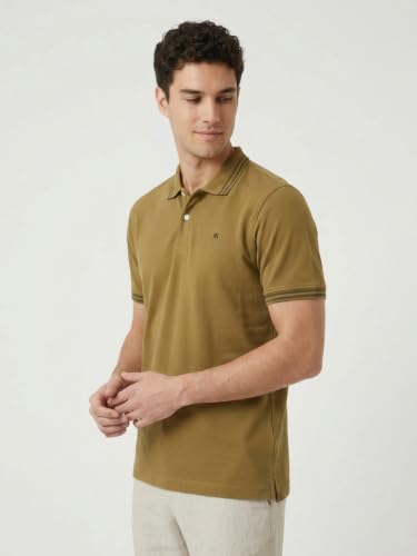 Image of Raymond Men Modern Fit Solid Pattern Pure Cotton Polo Neck Half Sleeve Casual T-Shirt