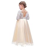 Flower Girls Lace V Back Straight Tutu Tulle Maxi Dress Party Girls Pageant Dresses Long Sleeve with...