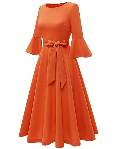 Image of HomRain Women's Church Dresses Modest Bell Sleeve Wedding Guest Cocktail Tea Party Vintage Evening Dress