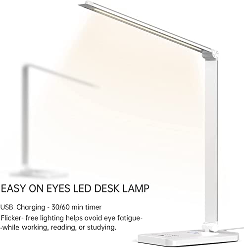 Ambertronix LED Desk Lamp with USB Charging Port, Dimmable Eye-Caring Reading Desk Light for Home, with 5 Brightness Level & 3 Lighting Modes, Touch Control, Auto Timer (White) - Thumbnail 7
