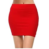 Topdress Women's Bodycon Mini Club Skirts Basic Elastic High Waisted Stretch Pencil Short Skirts with Slit Red Small