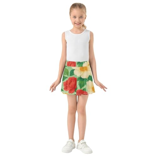 Colorful Vintage Florals Pink Girls Skorts Athletic Shorts Tennis Skirts Toddler Print Cheer Skirt 3t3