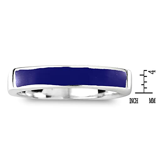 AeraVida Rectangular Bar Simulated Blue Lapis-Lazuli Inlay .925 Sterling Silver Ring | Classic Wedding Rings For Women | Casual Comfort Fit Silver Rings for Women4