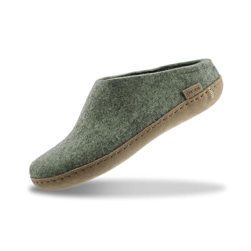 Image of Glerups 100% quality wool mix Slipper with leather sole - Unisex Slip-on