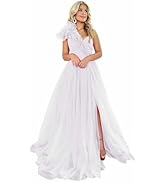 Ruffles One Shoulder Ball Gown A Line Tulle Formal Evening Dress Long Wedding Prom Dress with Slit