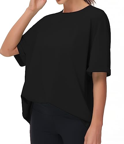 The Gym People Women'S Casual Oversized T-Shirts Summer Crewneck Short Sleeve Workout Basic Tee Tops Black thumb #1