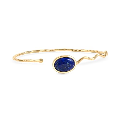 PHNX Lapis Lazuli Crystal Cuff Bracelet for Women – Handmade 18K Gold Plated Healing Stone Bangle, Third Eye Chakra Spiritual Jewelry, December Birthstone Gift