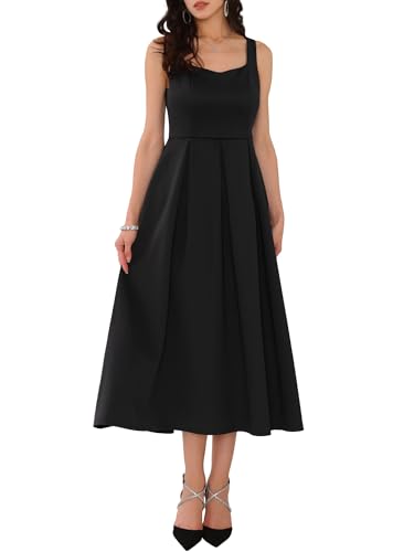 Women's Cocktail Dress Sleeveless Square Neck A-Line Pleated 50s Vintage Maxi Dress