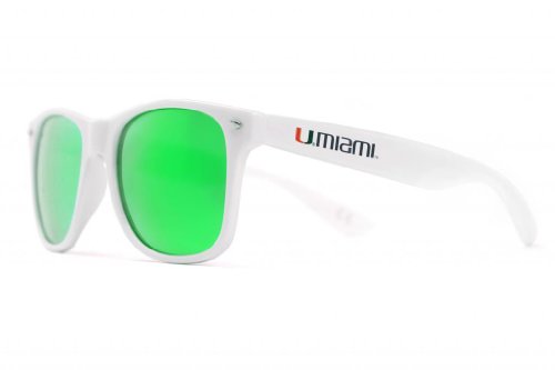 Society43 Miami Hurricanes Sunglasses, White Frame, Green Lens