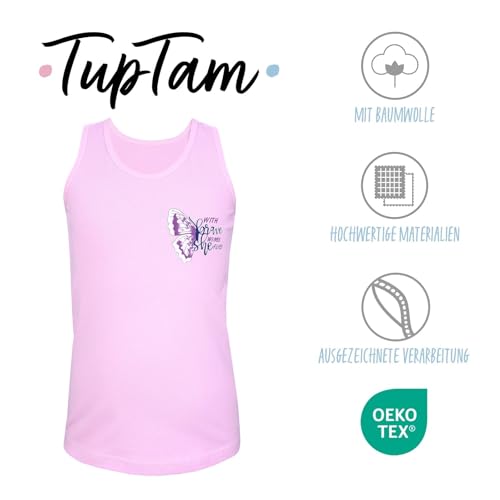TupTam Unterhemden Mädchen Baumwoll Unterhemd 5er Pack Tank Top Ärmellos Kinder, Farbe: Schmetterling Rosa Lila Grau Dunkelblau, Größe: 110-116
