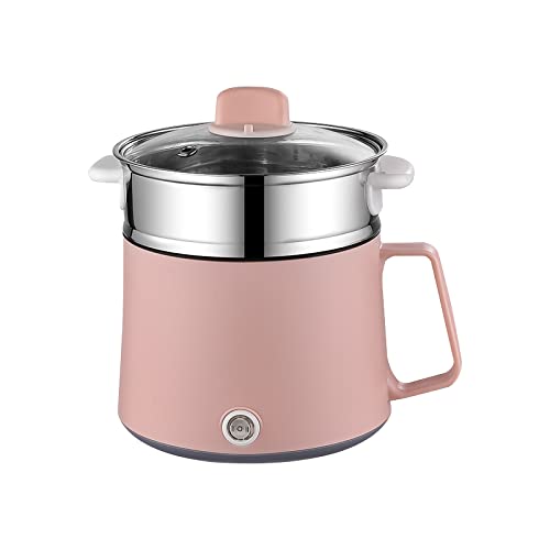 Electric Hot Pot, Mini Multi-function Rice Cooker, 1.5L/1.7L Rapid Noodles Cooker, Mini Stock Pot Non-Stick for Soup, Ramen, Pasta, Egg, Dumplings, with Over-Heating Boil Dry Protection (1.7L Pink)