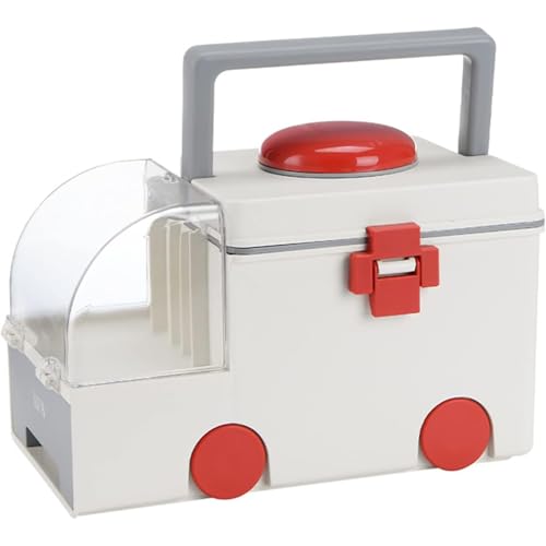 Yubbuioハンドルが付いている救急箱の薬箱車 かわいい携帯用大容量のカスタマイズされた薬箱 薬の容器 防災 緊急 小さい容器 プラスチック子供の救急車の薬箱 家族 手持ち型の大きいフルセットの世帯箱 大容量の貯蔵および収納箱