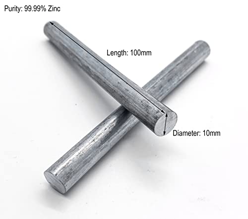 2Pcs 99.99% High Purity Zinc Rod Zinc Metal Anode For School Scientific Experiment Research Diameter 10Mm Length: 100Mm #TOP1