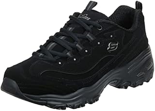 Skechers Sport Women's D'Lites Play on Memory Foam Lace-up Sneaker,Black/Black,7.5 W US