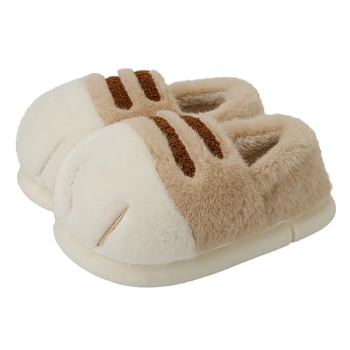 conrtems Plush cat paw slippers with non-slip soles cozy and cute slippers (Khaki Adult Women 8.5 Numeric Range US Footwear Size System 9.5 Medium)