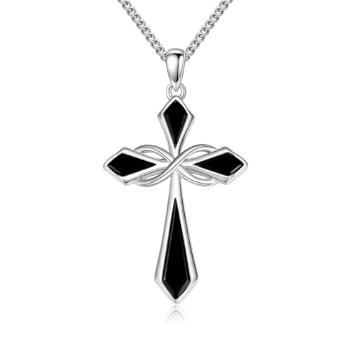 Genuine Turquoise Cross Necklace for Women Infinity 925 Sterling Silver Green Stone Pendant Jewelry for Her Wife Mom Sister Girlfriend