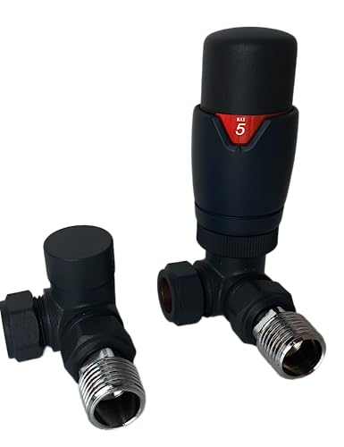 Greened House Kiev Black Corner Radiator & Towel Rail Valve TRV