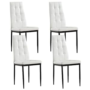 Chaise à Manger- SICOTAS Lot de 4 Chaises Salle à Manger Chaise de Cuisine avec avec Assise et Dossier en PU, Pieds en Métal, Chaise Modern pour Salle à Manger, Salon, Cuisine, Bureau,Blanc