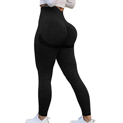 KIWI RATA Seamless Scrunch Booty Leggings High Waisted Workout Butt Lifting Yoga Pants Tummy Control Tights,0# Glute-Enhancing Black,Medium