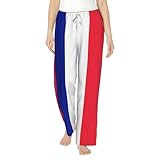 DUWAA Dehnbare Loungehose für Damen mit französischer Flagge, für Herbst und Winter, verstellbar, weiches Polyester, weiß, 50