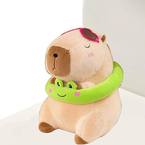 Capybara peluche, juguetes animales lindos con anillos de natación de rana - 33 cm de caricatura suave y adorable peluche de peluche, divertido peluche de decoración para niños y hill