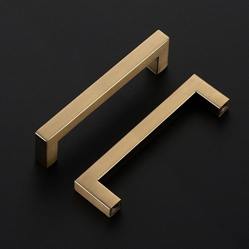 Image of Ravinte 10 Pack Kitchen Champagne Bronze Cabinet Handles 4-1 /2 Inch Hole Center Stainless Steel Square Cabinet Pulls for Dresser Drawer Cupboard Handles with Screwdriver