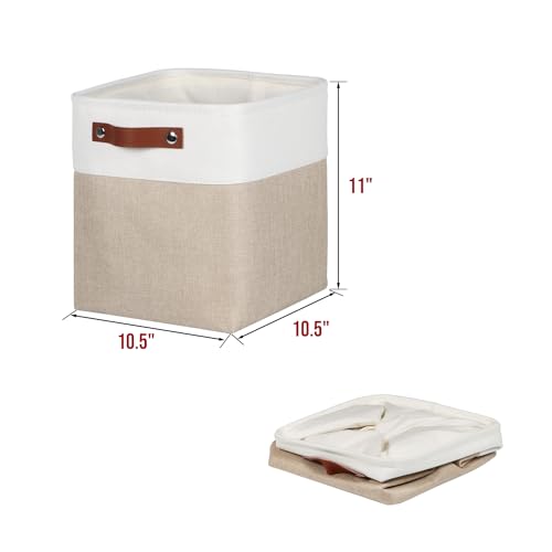 Fabric-Storage-Cubes-105x105x11in-Cube-Storage-Bins-Organizers-Small-Storage-Cubes-Foldable-Storage-Basket-For-Shelves-Closet-Organizers-with-PU-Leather-Handle-6-Pack-Beige