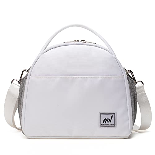 NOL Natural Organic Lifestyle Lunch Bag Insulated Cooler Bag for Women Nylon Waterproof Lightweight Lunch Box Organiser (White)