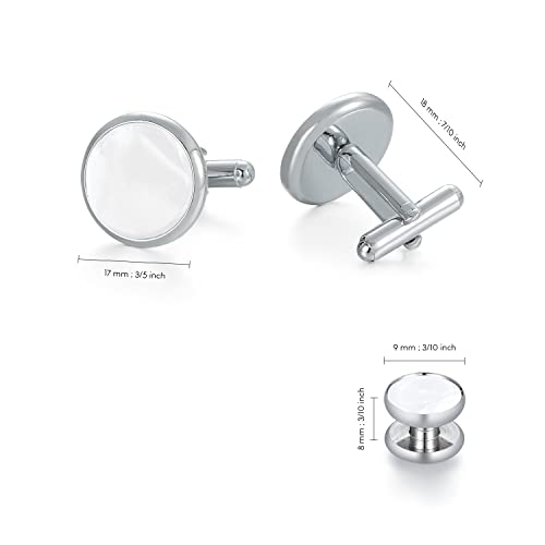 UJOY Mens Mother of Pearl Cufflinks and Studs Tuxedo Bottons Set Presentation Box Business Dress Parts for Wedding Party3