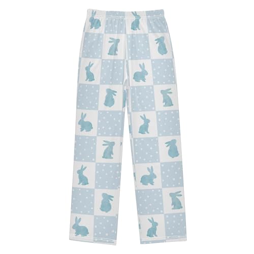 Boys' Pants Watercolor Blue Bunny Checkered Long Bottoms Jogger Pants Elastic Waist Trousers with Pockets S-XL