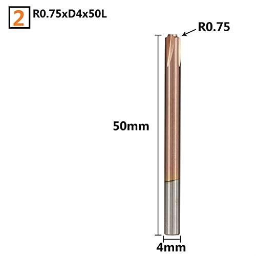 SUOFEILAIMU-PHONE CASE Metal Corner-Rounding End Mill TiCN Coating 4-12mm Shank Chamfer End Milling Cutter R0.5-R5.0 Router Bit (Cutting Edge Length : R0.75xD4x50L)