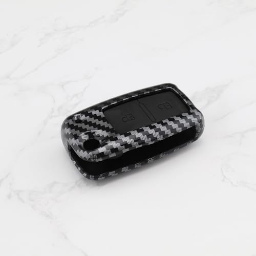 Miniatura 6 de Yinettech Carcasa De Silicona De Fibra De Carbono Abs Con 2 Botones Para Llaves De Coche, Llavero Inteligente Con Llavero Compatible Con Vw Compatible Con Golf 4 5 6 Negro