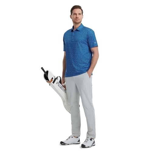 Image of M MAELREG Mens Golf Shirt Short Sleeve Dry Fit Print Moisture Wicking Performance Patterns Collared Polo Shirt