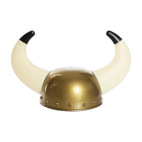 Gold Helmet - Pack of 1 - Plastic Gold Helmet With 2 Horns - Perfect for Viking Fancy Dress