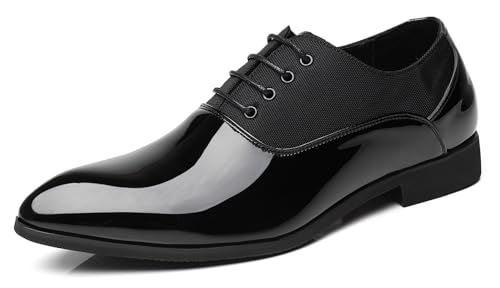 Image of Men's Faux Patent Leather Dress Shoes Glitter Prom Tuxedo Lace-up Formal Oxford