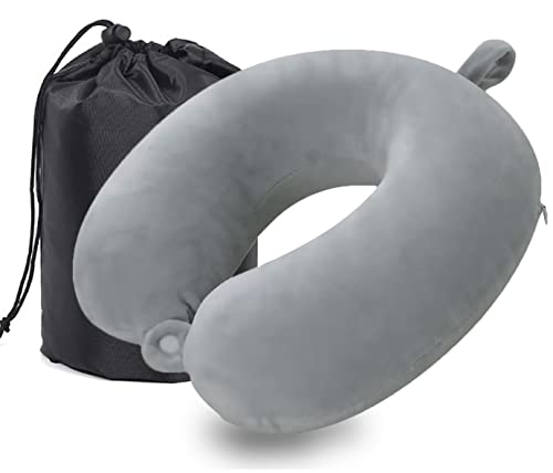 MASMAS Almohada de Viaje, Almohada para Cuello Viscoelástica de Espuma Memoria, Cómoda para la Cervical, Ortopédica Soporte de Nuca para Viajar Coche Avión Bus (Gris)