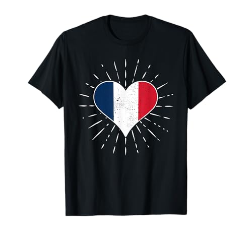 Francia Bandera Francesa Vintage Corazón Viva La France Retro Camiseta