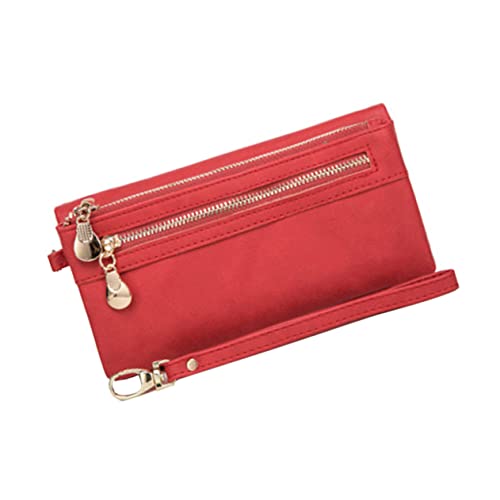 KESYOO Pu Leather Vintage Wallet for Women Red Multipurpose Clutch Purse Snap Closure for Cash and