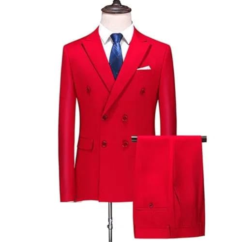 Men Double Breasted Solid Suit Two Piece Slim Fit Blazer and Trousers Business Wedding Set2