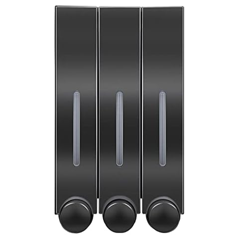 Soap Dispenser, Three Head Soap Shampoo Dispensers for Wall Mounted Hotel Bathroom Shampoo Dispenser Set for Soap, Shampoo, Conditioner, Shower Gel (Black) Cover