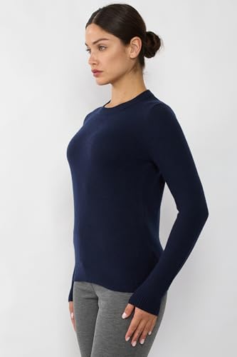 Image of JENNIE LIU Women's 100% Pure Cashmere Crew Neck Sweater, Tight Knit Cozy Soft Hand Washable Long Sleeve Pullover