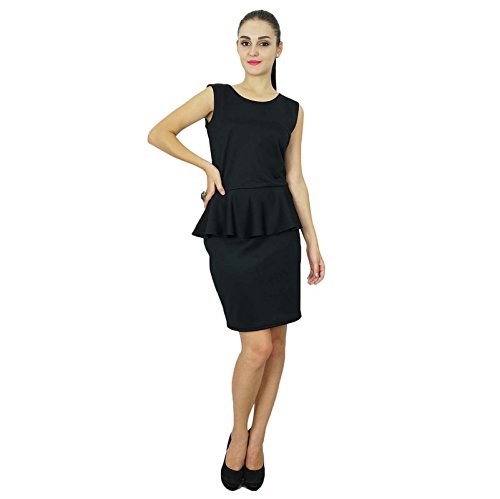 Bimba Solid Classic Peplum Wiggle Pencil Midi Dress for Women's Bodycon Formal Short Dress3