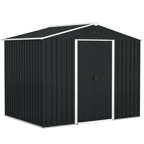 Outsunny Caseta de Jardín Exterior 3,6 m² 236x174x190 cm Cobertizo de Jardín Exterior con 2 Puertas Correderas Techo Inclinado y 4 Ventanas para Patio Terraza Gris