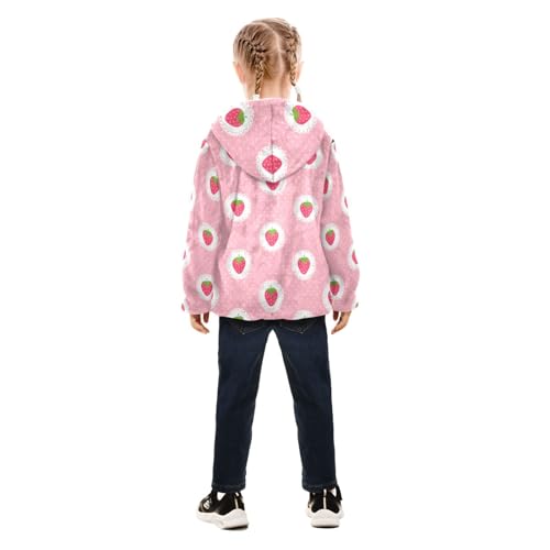 OTVEE Strawberry Pink Polka Dot Kids Hoodie Jacket Fall Spring Full Zip Warm Outwear Coat4