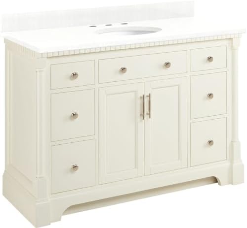 Signature Hardware 953832-48-UM-8 Claudia 48" Mahogany Single Basin Vanity Set with Cabinet, Vanity Top, and Oval Undermount Sink - 8" Faucet Holes - White/Feathered White