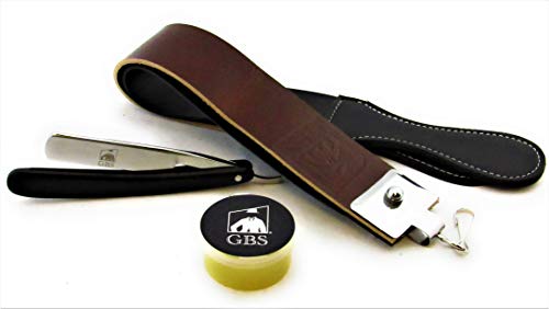 G.B.S Black Wood Finish Scales 5/8" Straight Razor, Barber Approved Shaving Razor with Black Wooden Handle, includes sharpening strop and paste and Stainless Steel, Enjoy the Vintage Shave!
