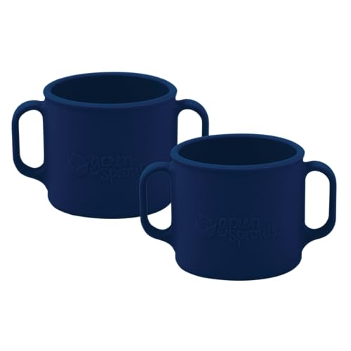 green sprouts Learning Cup |Helps toddler develop independent drinking skills | Easy-grip handles | Heat-Resistant |Dishwasher Safe | Navy 2-pk