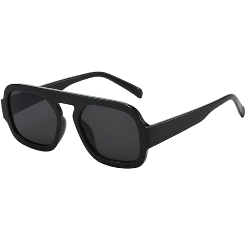 MUNSADE Trendy Square Aviator Sunglasses for Women Flat Top Designer Style | Stylish Vintage Shades, 70s Retro Fashion Rectangle Sun glasses for Travel and Daily Wear