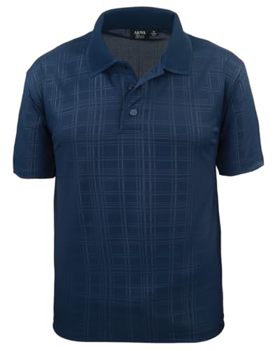 Akwa Men's Embossed Plaid Pique Polo Made in USA Navy
